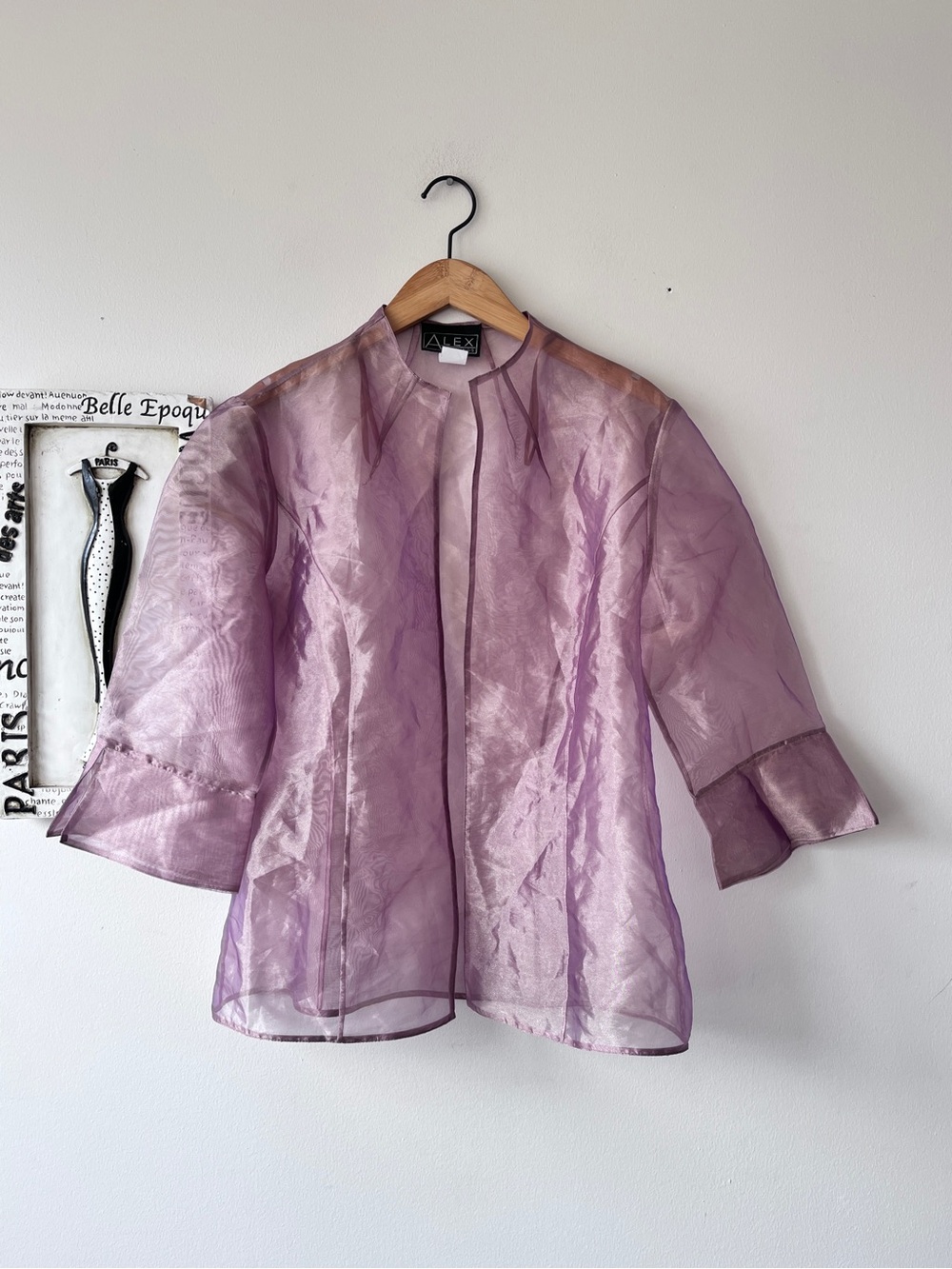 Alex Evenings Lavender Sheer Organza Open Front Jacket Size 16